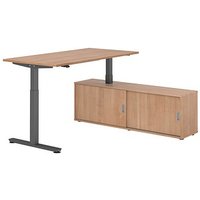 HAMMERBACHER VXMST16SB elektrisch höhenverstellbarer Schreibtisch nussbaum rechteckig, T-Fuß-Gestell grau 160,0 x 80,0 cm von HAMMERBACHER