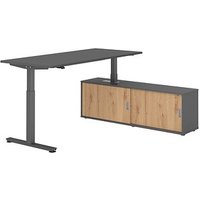 HAMMERBACHER VXMST19SB elektrisch höhenverstellbarer Schreibtisch grafit rechteckig, T-Fuß-Gestell grau 180,0 x 80,0 cm von HAMMERBACHER