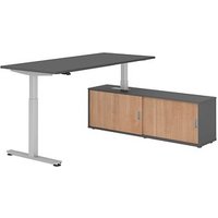 HAMMERBACHER VXMST19SB elektrisch höhenverstellbarer Schreibtisch grafit rechteckig, T-Fuß-Gestell silber 180,0 x 80,0 cm von HAMMERBACHER