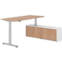 HAMMERBACHER VXMST19SB elektrisch höhenverstellbarer Schreibtisch nussbaum rechteckig, T-Fuß-Gestell silber 180,0 x 80,0 cm von HAMMERBACHER