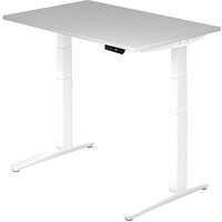 HAMMERBACHER XBHM12 elektrisch höhenverstellbarer Schreibtisch lichtgrau rechteckig, C-Fuß-Gestell weiß 120,0 x 80,0 cm von HAMMERBACHER