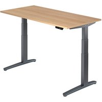 HAMMERBACHER XBHM16 elektrisch höhenverstellbarer Schreibtisch eiche rechteckig, C-Fuß-Gestell grau 160,0 x 80,0 cm von HAMMERBACHER