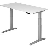 HAMMERBACHER XBHM16 elektrisch höhenverstellbarer Schreibtisch weiß rechteckig, C-Fuß-Gestell silber 160,0 x 80,0 cm von HAMMERBACHER