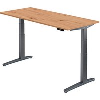 HAMMERBACHER XBHM19 elektrisch höhenverstellbarer Schreibtisch asteiche rechteckig, C-Fuß-Gestell grau 180,0 x 80,0 cm von HAMMERBACHER