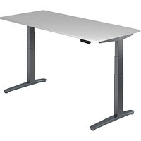 HAMMERBACHER XBHM19 elektrisch höhenverstellbarer Schreibtisch lichtgrau rechteckig, C-Fuß-Gestell grau 180,0 x 80,0 cm von HAMMERBACHER