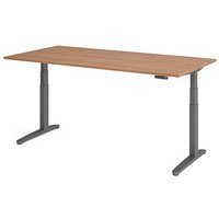 HAMMERBACHER XBHM2E elektrisch höhenverstellbarer Schreibtisch nussbaum rechteckig, C-Fuß-Gestell grau 200,0 x 100,0 cm von HAMMERBACHER