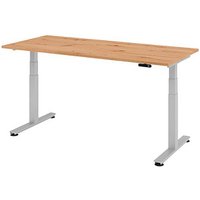 HAMMERBACHER XDSM19 elektrisch höhenverstellbarer Schreibtisch asteiche rechteckig, T-Fuß-Gestell silber 180,0 x 80,0 cm von HAMMERBACHER