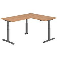 HAMMERBACHER XDSMW1612 elektrisch höhenverstellbarer Schreibtisch nussbaum rechteckig, T-Fuß-Gestell grau 160,0 x 200,0 cm von HAMMERBACHER