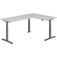 HAMMERBACHER XDSMW1616 elektrisch höhenverstellbarer Schreibtisch lichtgrau rechteckig, T-Fuß-Gestell grau 160,0 x 240,0 cm von HAMMERBACHER