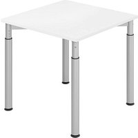 HAMMERBACHER YS08 höhenverstellbarer Schreibtisch weiß quadratisch, 4-Fuß-Gestell silber 80,0 x 80,0 cm von HAMMERBACHER