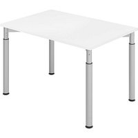 HAMMERBACHER YS12 höhenverstellbarer Schreibtisch weiß rechteckig, 4-Fuß-Gestell silber 120,0 x 80,0 cm von HAMMERBACHER