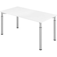 HAMMERBACHER YS16 höhenverstellbarer Schreibtisch weiß rechteckig, 4-Fuß-Gestell silber 160,0 x 80,0 cm von HAMMERBACHER