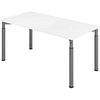 HAMMERBACHER YS16 höhenverstellbarer Schreibtisch weiß rechteckig, 4-Fuß-Gestell grau 160,0 x 80,0 cm von HAMMERBACHER