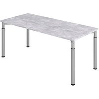 HAMMERBACHER YS19 höhenverstellbarer Schreibtisch beton rechteckig, 4-Fuß-Gestell silber 180,0 x 80,0 cm von HAMMERBACHER