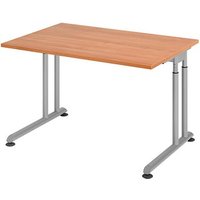 HAMMERBACHER ZS12 höhenverstellbarer Schreibtisch nussbaum rechteckig, C-Fuß-Gestell silber 120,0 x 80,0 cm von HAMMERBACHER