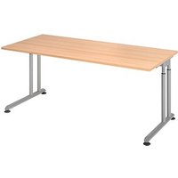 HAMMERBACHER ZS19 höhenverstellbarer Schreibtisch eiche rechteckig, C-Fuß-Gestell silber 180,0 x 80,0 cm von HAMMERBACHER
