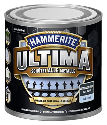 HAMMERITE METALLSCHUTZLACK ULTIMA GLÄNZEND ANTHRAZITGRAU RAL7016 250ML von HAMMERITE