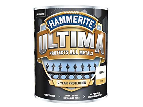 750 ml Hammerite Ultima Metallschutzlack Matt Verkehrsweiss RAL9016 von HAMMERITE