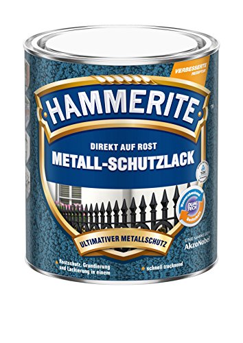 Hammerite Metallschutzlack Hammerschlag, 3in1 Rostschutzlack für Metall, wetterfest und stoßfest, für außen und innen, Dunkelblau, 750ml von Hammerite