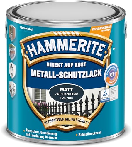 Hammerite Metallschutzlack Matt, 3in1- Rostschutz, Anthrazitgrau, 2,5 L von Hammerite