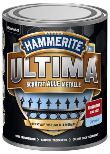 Hammerite Ultima Glänzend, Metallschutzlack, Rubinrot RAL3003, 750ml von Hammerite