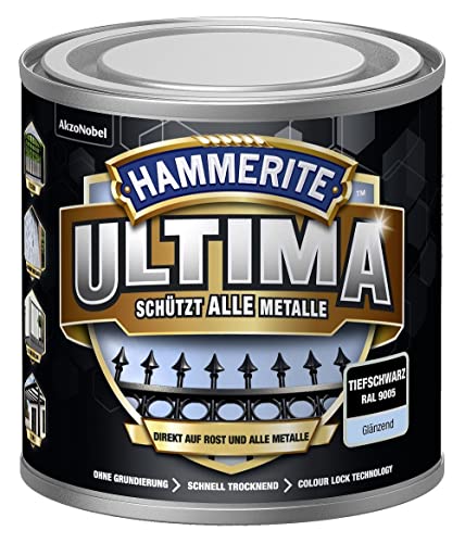 HAMMERITE METALLSCHUTZLACK ULTIMA GLÄNZEND TIEFSCHWARZ RAL9005 250ML von HAMMERITE