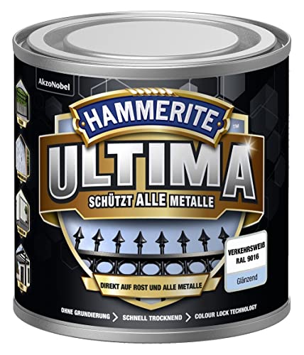 HAMMERITE METALLSCHUTZLACK ULTIMA GLÄNZEND VERKEHRSWEISS RAL9016 250ML von HAMMERITE