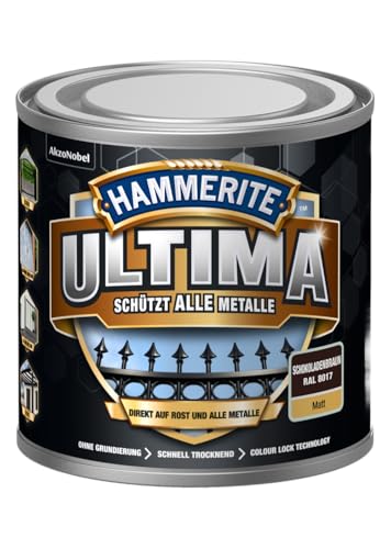 Hammerite Ultima Matt, Metallschutzlack, Hochwertiger Schutzlack für alle Metalle im Außenbereich, Schokoladenbraun RAL8017, 250 ml von Hammerite