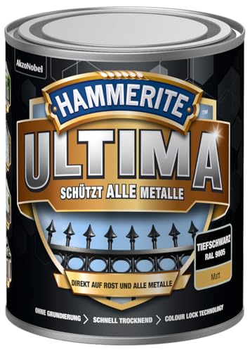 Hammerite Ultima Matt, Metallschutzlack, Tiefschwarz RAL 9005, 750ml von Hammerite