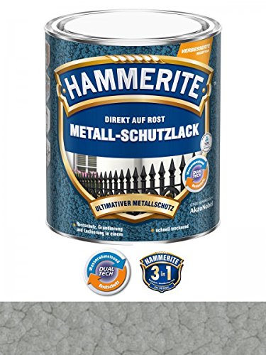 Hammerite Metall-Schutzlack, 250 ml, Hammerschlag Silbergrau, Rostschutz und Lackierung in einem von HAMMERITE