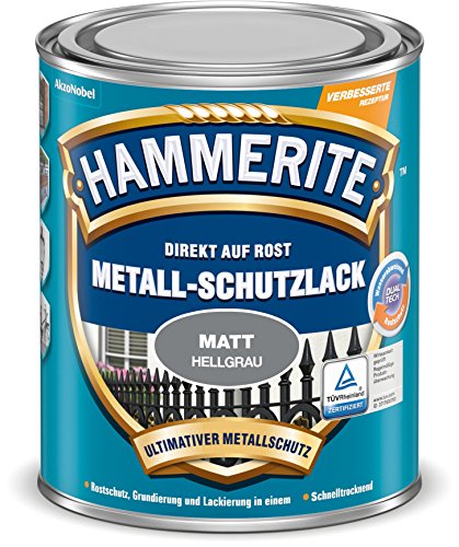 Hammerite Metall-Schutzlack matt Rostschutz Lack Metallfarbe Grundierung … (250ml, hellgrau) von HAMMERITE