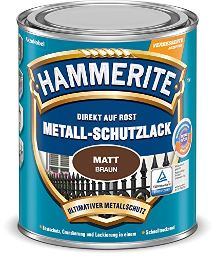 Hammerite Metall-Schutzlack matt Rostschutz Lack Metallfarbe Grundierung … (750ml, braun) von HAMMERITE