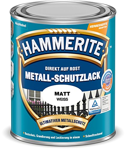 Hammerite Metall-Schutzlack matt Rostschutz Lack Metallfarbe Grundierung … (750ml, weiss) von HAMMERITE