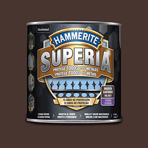 Hammerite Superia Emaille, rostfrei, wasserfest, satiniert, Dunkelbraun, 2,5 l von HAMMERITE