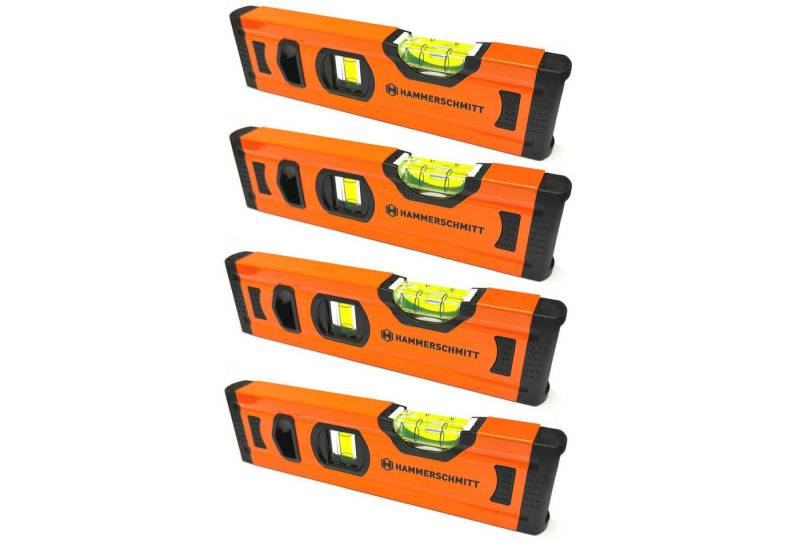 HAMMERSCHMITT Wasserwaage Mini Aluminium Richtwaage, (4 St), 20 x 5 x 2 cm Horizontal und Vertikallibelle von HAMMERSCHMITT