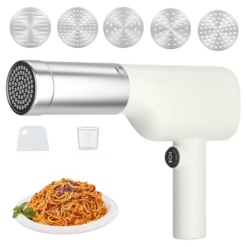Elektrische Nudelmaschine Edelstahl Schnurlose Handnudelmaschine Maschine 40W Tragbare automatische Nudelmaschine mit 5 Nudelscheiben für hausgemachte Spaghetti Maschine Küche von HAMON