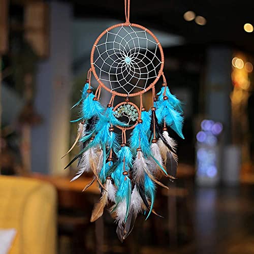 HAMON Dreamcatcher Traumfänger Feder für Kinder Traumfänger Klein Handgefertigt Dreamcatcher für Wandbehang Wohnkultur Ornamente Handwerk Dekoration (Himmelblau) von HAMON