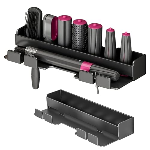 HAMON Föhnhalter Wand Ohne Bohren, Fönhalterung für 7 In 1 Styler Lockenstab Zubehör, Föhnhalter Wandhalterung für DysonAirwrap Glätteisen Halterung für Bad (Schwarz) von HAMON