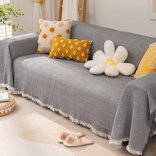 HAMON Sofaüberwurf Baumwolle Sofaüberwurf Decke Staubdicht Sofa Schutz Abdeckung Waschbar Sofa Blanket Sofaschoner Für Kinder Hund Haustiere (Grau, 130x180cm) von HAMON