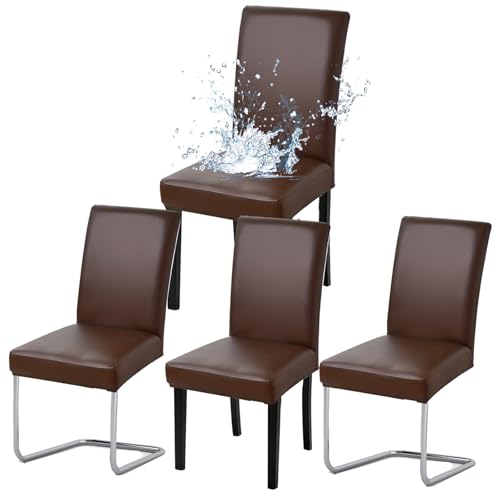 HAMON Stuhlhussen 4er Set,Pflegeleichte Wasserdicht Abnehmbarer Stühle,wasserdichte Stretch PU Leder Stuhlbezug,Haus Büro Restaurant Stuhlhussen,Kunstleder Wasserdicht Dehnbarer Schutzbezug(Braun) von HAMON