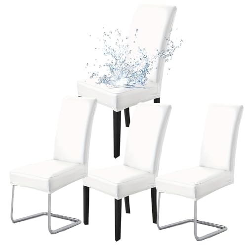 HAMON Stuhlhussen 4er Set,Pflegeleichte Wasserdicht Abnehmbarer Stühle,wasserdichte Stretch PU Leder Stuhlbezug,Haus Büro Restaurant Stuhlhussen,Kunstleder Wasserdicht Dehnbarer Schutzbezug(Weiß) von HAMON
