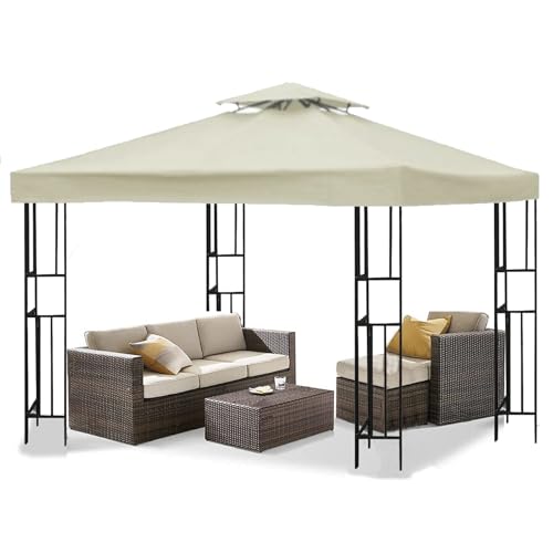 Wasserdicht Pavillon Ersatzdach 3x3 m, Gartenpavillon Wasserdicht Stabil, Doppeldach Ersatzbezug für Gartenpavillon, Gazebo Ersatz Dach, für Garten, Camping (Beige) von HAMON