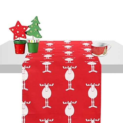HAMOOM Weihnachten Tischläufer Rentier Weihnachtstischläufer Rot Weihnachtsläufer Winter Tisch Tischband Baumwolle Weihnachten Tisch Läufer für drinnen und draußen Weihnachten Esstisch Deko 30 x180 cm von HAMOOM