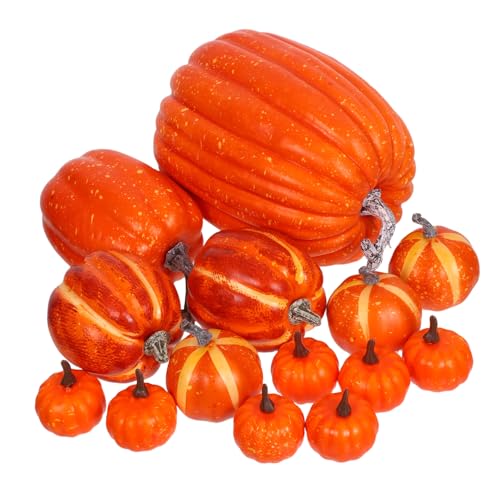 HAMPPLIES 14 Stück Simulationsschaum Kürbis Kürbismodell künstliche Erntekürbisse große künstliche kürbisse Thanksgiving-Tischdekoration Synthetische Kürbisse Halloween-Kürbisfiguren Orange von HAMPPLIES