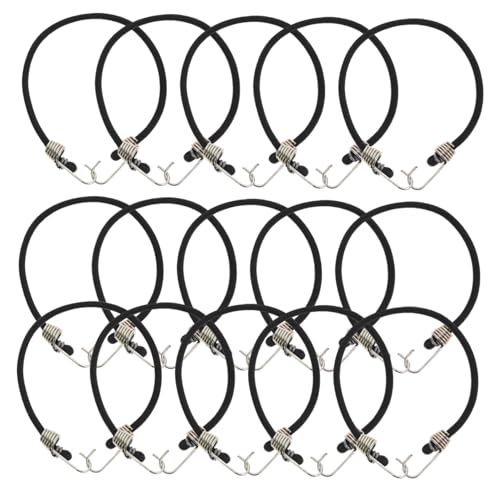 HAMPPLIES 15 Stück Teiliges Kurze Verstellbare Spanngummis mit Haken Elastische Mini Bungee Cords Strapazierfähige Latex Gummiseile Multifunktional für Gepäck Outdoor und Reise Schwarz Lang von HAMPPLIES