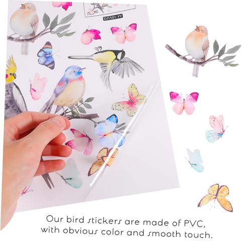 HAMPPLIES 2 Blätter Teiliges Bunte Vögel Fenstersticker mit Schmetterlingen Leicht Erhabene Tier Wandtattoos für Kinderzimmer Selbstklebend Detailreich Dekorativ für Glatte Oberflächen und von HAMPPLIES
