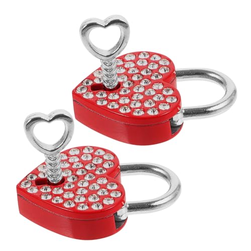 HAMPPLIES 2 Sätze Herzform Gepäckschloss mit Schlüssel Kleines Vorhängeschloss für Koffer und Schrank Elegantes Design mit Strass Tragbar für Reisen von HAMPPLIES