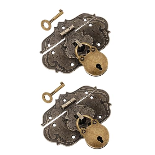 HAMPPLIES 2 Sätze Vintage Dekorative Metalltaschen Verschlüsse mit Bär form Vorhängeschloss und Haspe Langlebige Verschleißfeste Retro möbelverschlüsse für Koffer Schmuckkästchen Truhen und von HAMPPLIES