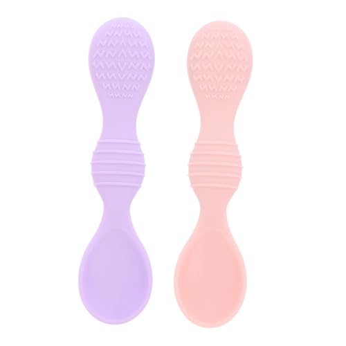 HAMPPLIES 2 Stück Babylöffel für Kleinkinder Weiche Training Löffel Bruchsicher für Brei und Beikoststart Ergonomisch Fördert Selbstständiges Essen Frei in Lila von HAMPPLIES