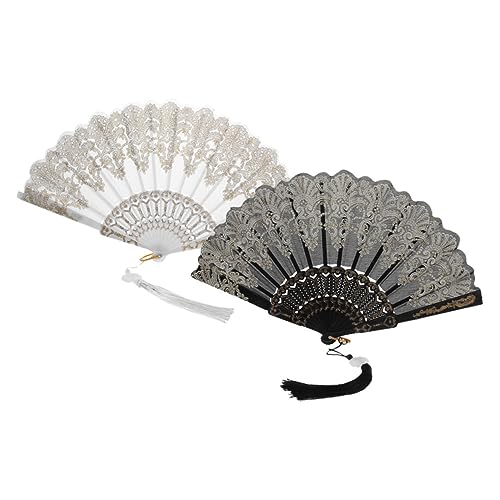 HAMPPLIES 2 Stück Bestickte Faltbare Handfächer mit Filigranem Muster Chinesischer Stil Vielseitig für Tanz Dekoration und Sommerkühlung Weißer und Schwarzer Fächer mit Goldener Verzierung HAMPPLIES 2 Stück Bestickte Faltbare Handfächer mit Filigranem Muster Chinesischer Stil Vielseitig für Tanz Dekoration und Sommerkühlung Weißer und Schwarzer Fächer mit Goldener Verzierung von HAMPPLIES